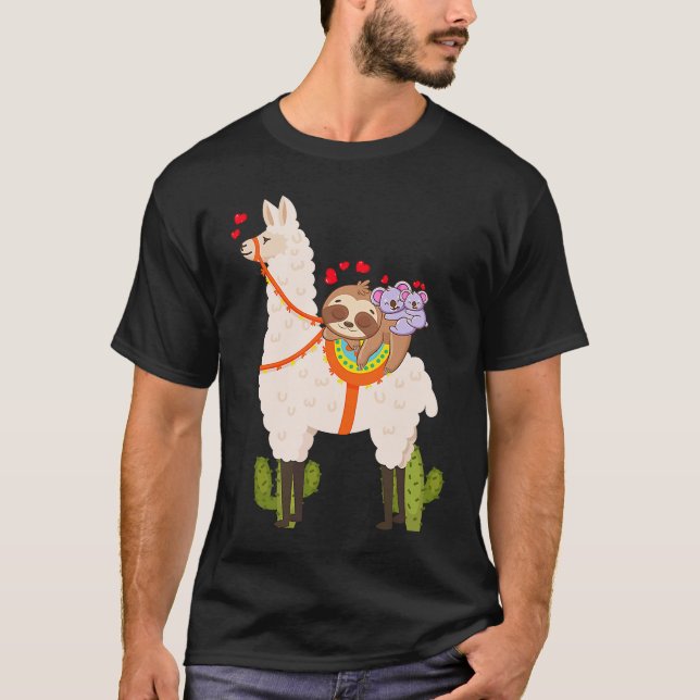 Cute Llama Sloth Koala Valentines Day Mothers Day  T-Shirt (Front)