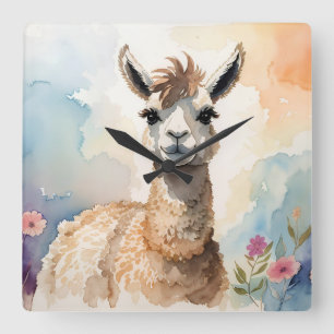 Cute Llama Square Wall Clock