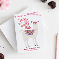 Cute Llama Teacher Valentine's Day Card