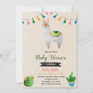 Cute llama theme baby shower invitation