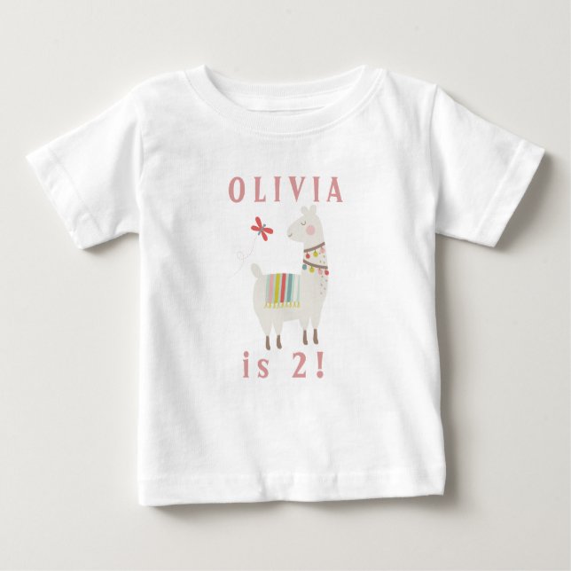 Cute Llama Themed Birthday Custom Name & Age Baby T-Shirt (Front)