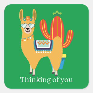 cute llama thinking of you square sticker