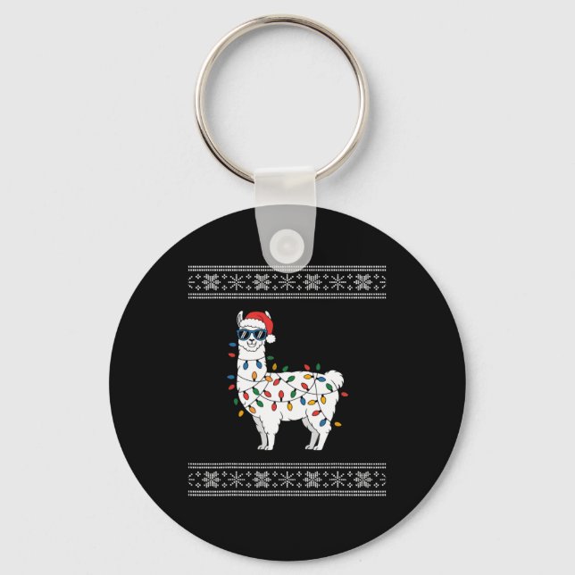 Cute Llama Ugly Christmas  Key Ring (Front)