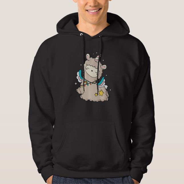 Cute Llama Unicorn Llamacorn Pastel Girls Hoodie (Front)