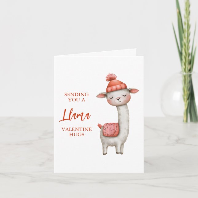 Cute Llama Valentine's Day Card, Valentine Note Card (Front)