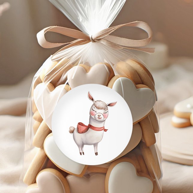 Cute Llama Valentine's Day Label, Valentine Classic Round Sticker (Creator Uploaded)