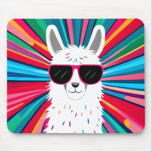 Cute Llama Wearing Cool Sunglass Mouse Pad