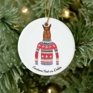 Cute Llama wearing Funny Ugly Christmas Sweater Ceramic Tree Decoration