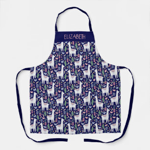 Cute Llama Whimsical Botanical Pattern Apron