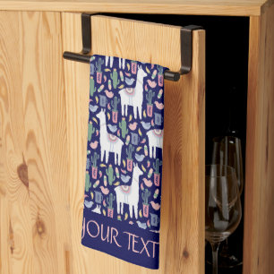 Cute Llama Whimsical Botanical Pattern Tea Towel