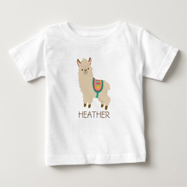 Cute Llama Whimsical Personalised Baby T-Shirt (Front)