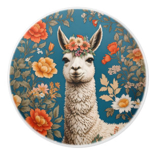 Cute Llama William Morris Inspired Floral Ceramic Knob