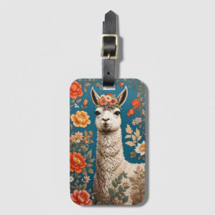 Cute Llama William Morris Inspired Floral Luggage Tag