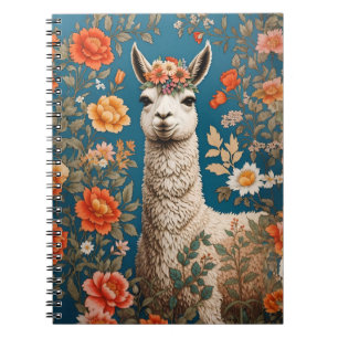 Cute Llama William Morris Inspired Floral Notebook