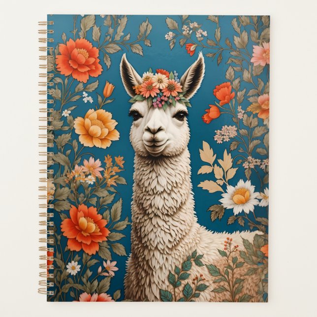 Cute Llama William Morris Inspired Floral Planner (Front)