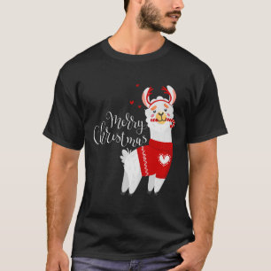 Cute Llama With Candy Cane Merry Christmas T-Shirt
