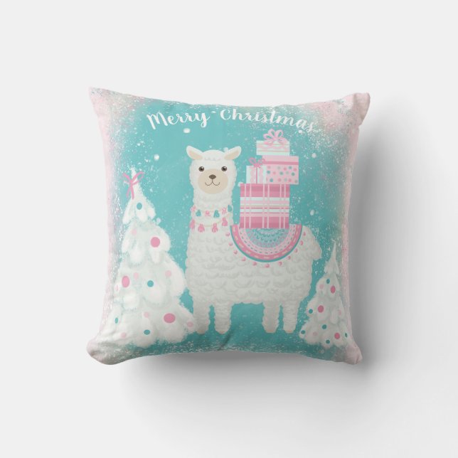 Cute Llama with Christmas Gifts Cushion (Front)