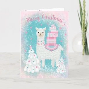 Cute Llama with Christmas Gifts Holiday Card
