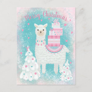 Cute Llama with Christmas Gifts Postcard