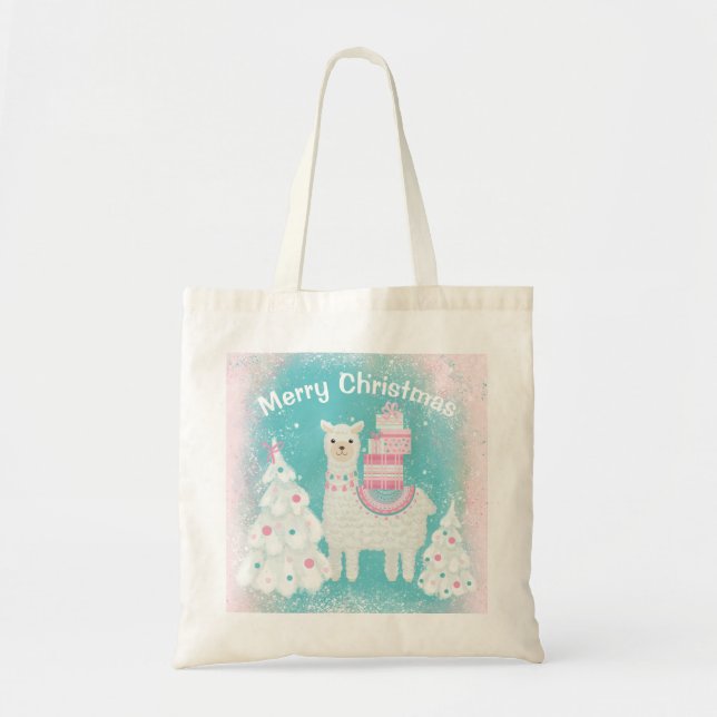 Cute Llama with Christmas Gifts Tote Bag (Front)