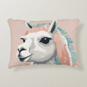 Cute Llama with Colorful Fur on its Head Decorative Cushion
