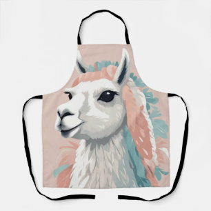 Cute Llama with Colourful Fur on its Head Apron
