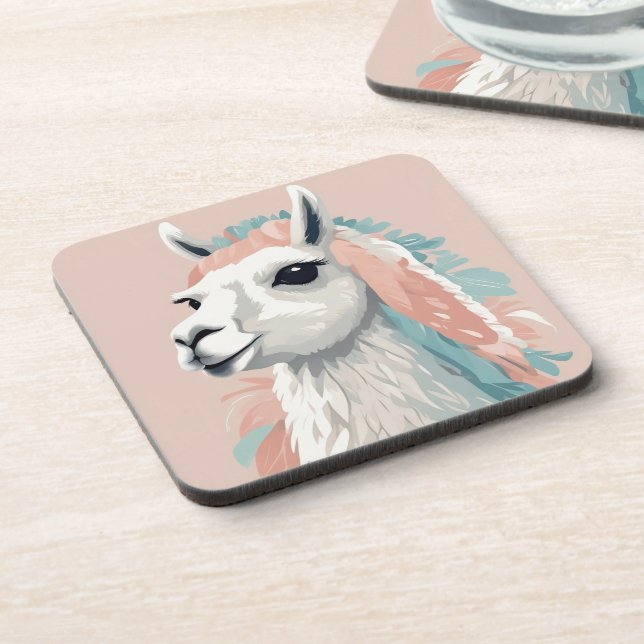 Cute Llama with Colourful Fur on its Head Coaster (Left Side)