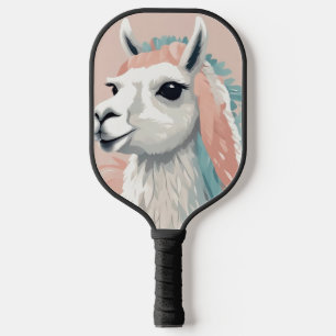 Cute Llama with Colourful Fur on its Head Pickleball Paddle