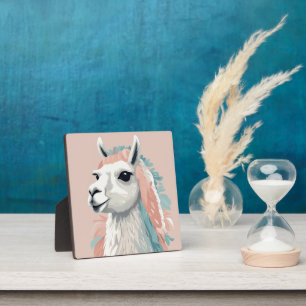 Cute Llama with Colourful Fur on its Head Plaque