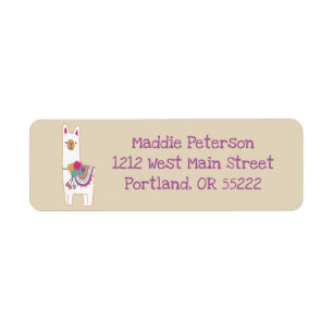 Cute llama with custom background colour return address label