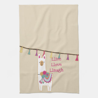 Cute llama with custom background colour tea towel