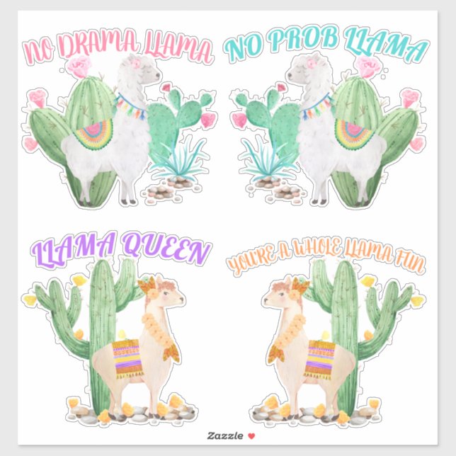Cute Llama with Fun Llama Humour Sayings - 4 Vinyl (Sheet)