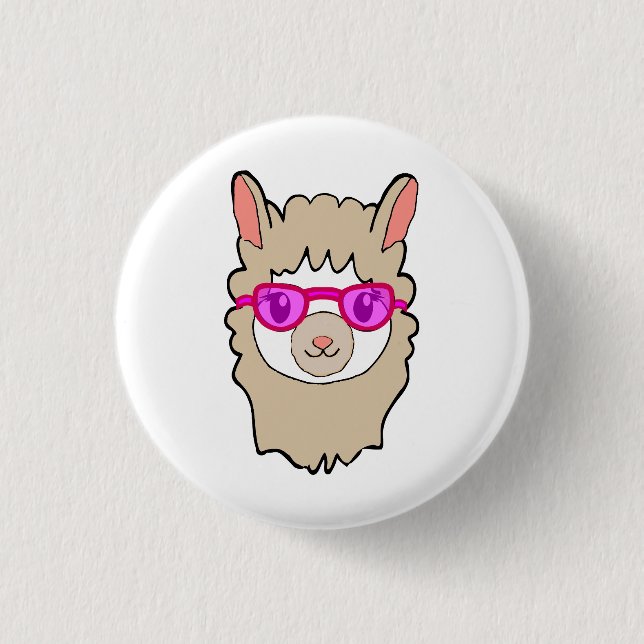 Cute Llama With Glasses Drawing 3 Cm Round Badge (Front)