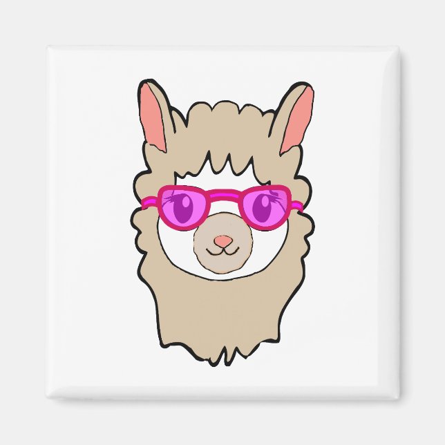 Cute Llama With Glasses Drawing Magnet (Front)