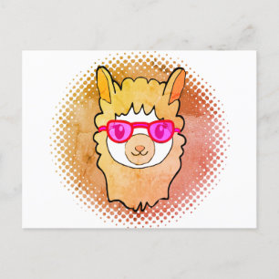 Cute Llama With Glasses Drawing Postcard