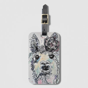 Cute Llama with Rose watercolour art Luggage Tag