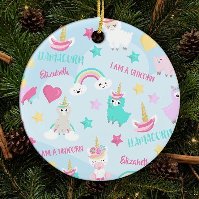 Cute Llamacorn Pastel Pattern Girl Christmas Ceramic Ornament (Creator Uploaded)