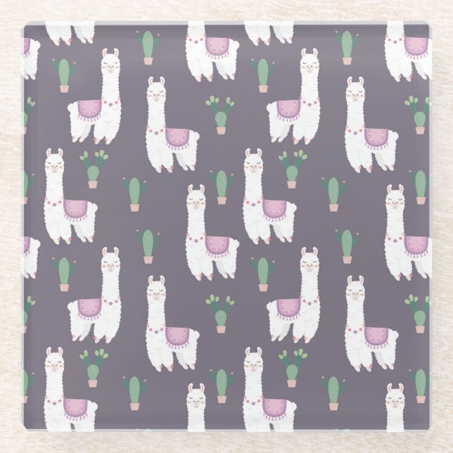 Cute Llamas Glass Coaster (Front)