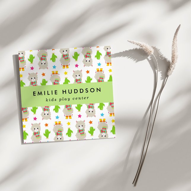 Cute Llamas, Kids Play Centre, Activity Centre Square Business Card (Creator Uploaded)