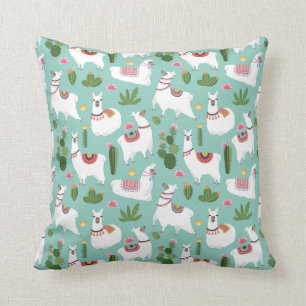 Cute Llamas On Teal Pattern Cushion