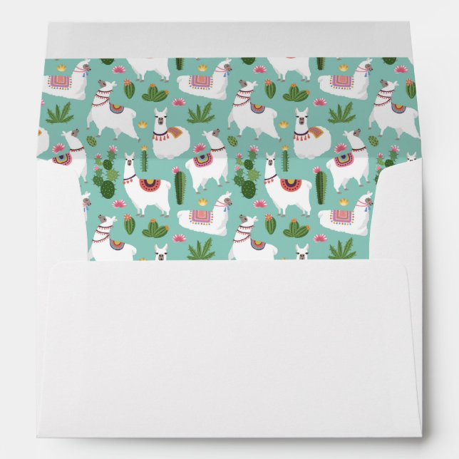 Cute Llamas On Teal Pattern Envelope (Back (Bottom))