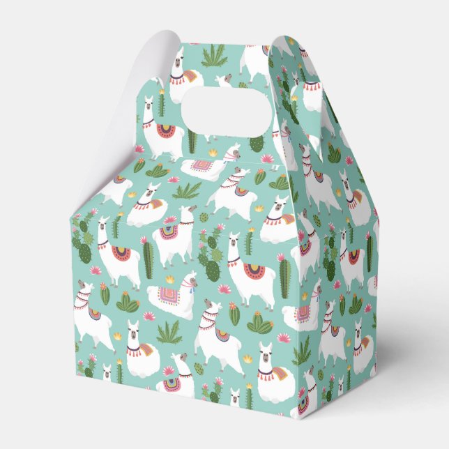 Cute Llamas On Teal Pattern Favour Box (Front Side)