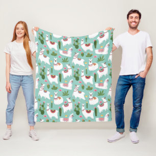 Cute Llamas On Teal Pattern Fleece Blanket