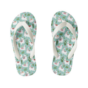 Cute Llamas On Teal Pattern Kid's Thongs