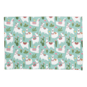 Cute Llamas On Teal Pattern Pillowcase