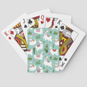 Cute Llamas On Teal Pattern Playing Cards