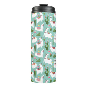 Cute Llamas On Teal Pattern Thermal Tumbler
