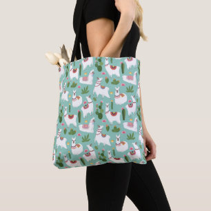 Cute Llamas On Teal Pattern Tote Bag