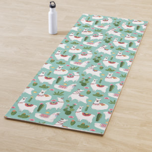 Cute Llamas On Teal Pattern Yoga Mat