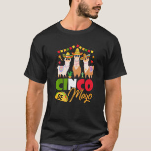 Cute Llamas Wearing Sombrero Cinco De Mayo Mexican T-Shirt